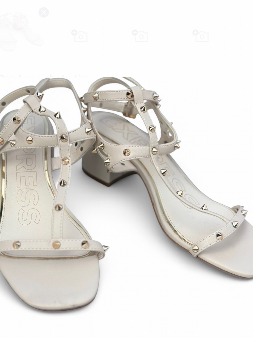 Express Cream T-Strap Stud Sandals
